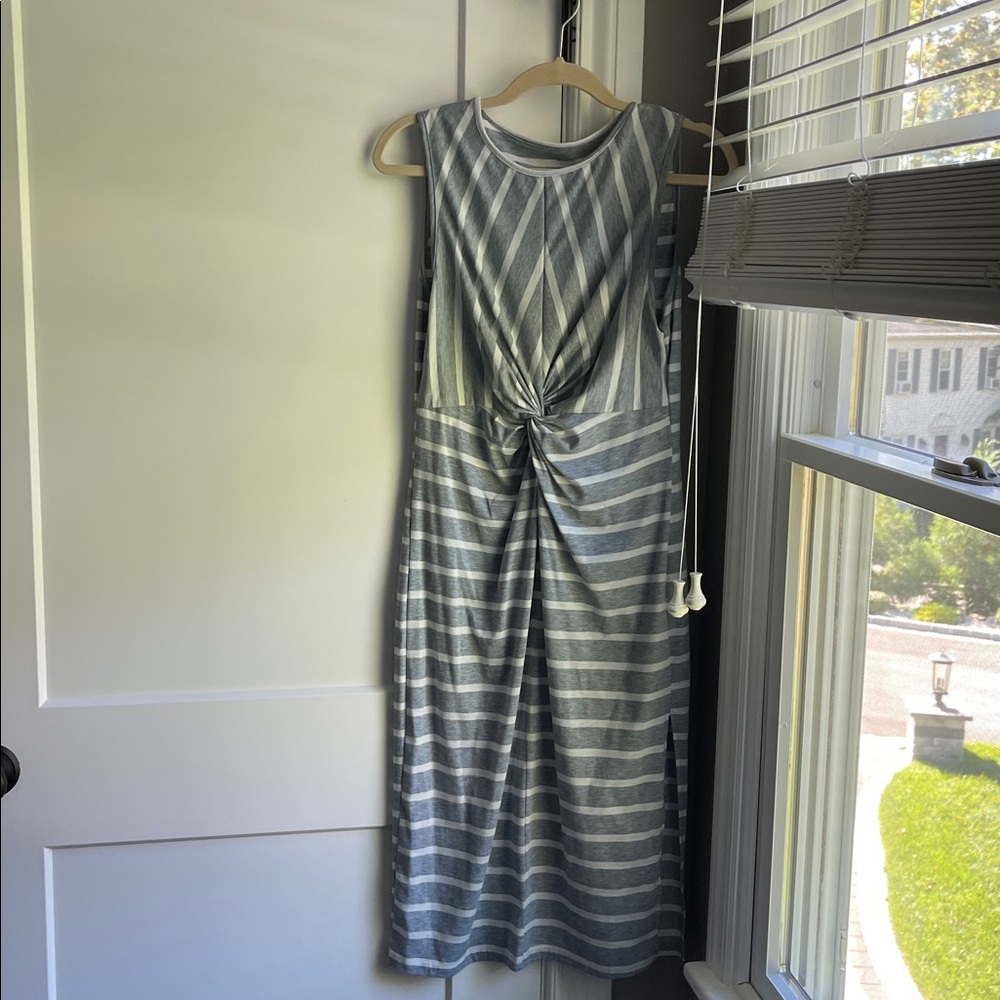 SHEIN Blue and White Striped Midi Dress